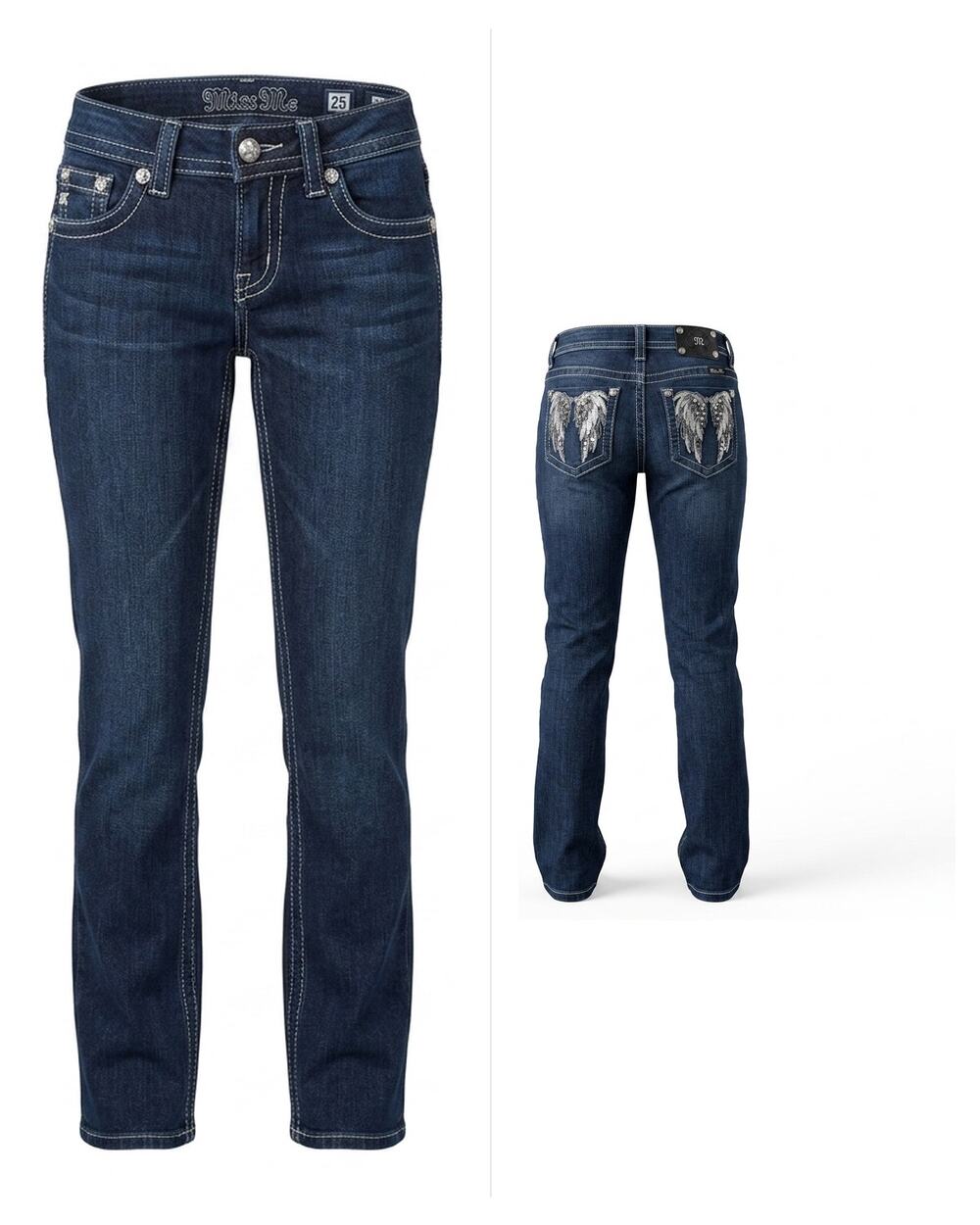 Miss Me Embellished Angel Straight Leg Jeans Denim Women See Measuements